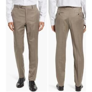 Peter Millar NWOT Harker Flat Front Solid Stretch Wool Dress Pants Size 42R Tan